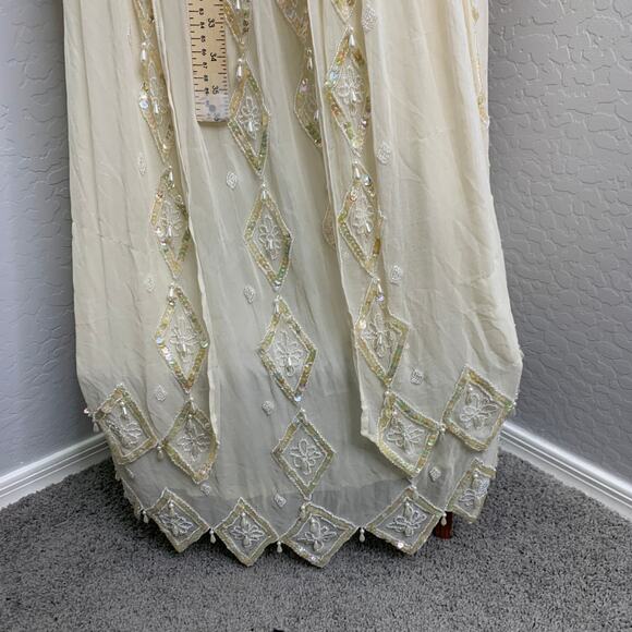 VTG Oleg Cassini Edwardian Silk Dress Wedding Ball Gown Glass Beaded Victorian - Picture 7 of 16